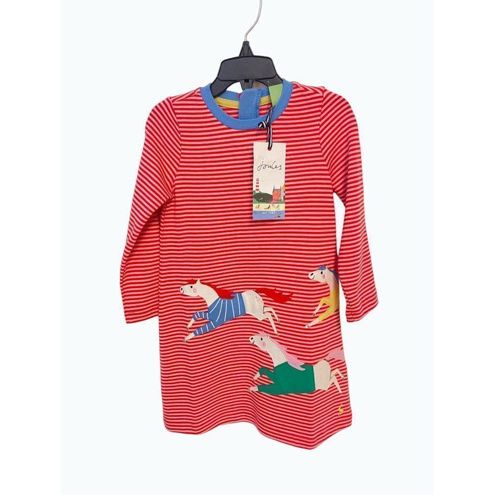 Joules Pink Stripe Horse Rosalee Long-Sleeve A-Line Dress 3 NWT - Picture 5 of 10